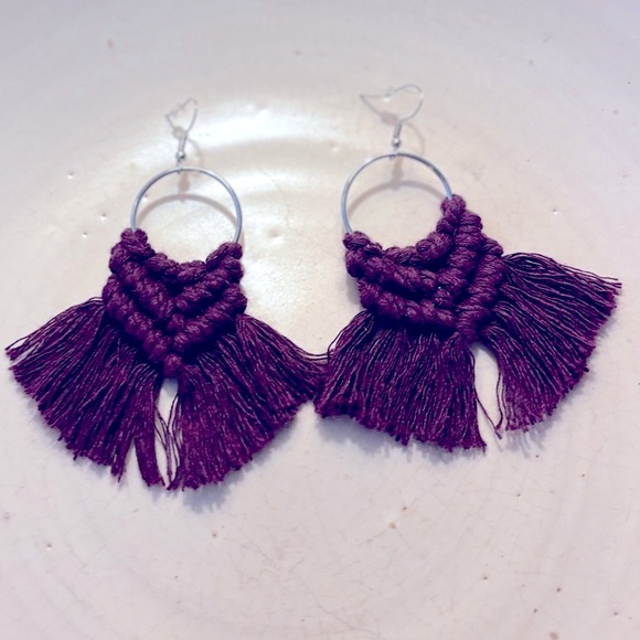 Chic Plum Tassel Earrings - Picture 3 of 6